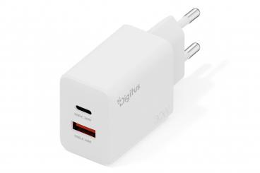 USB GaN Charger 30W, 1x USB-C, 1x USB-A 